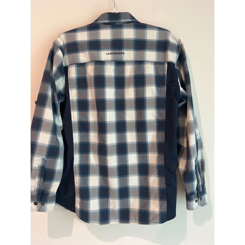 Legendary Outdoors‎ Mens Large Plaid Button Up Long Sleeve Shirt Navy Blue White - Picture 4 of 7
